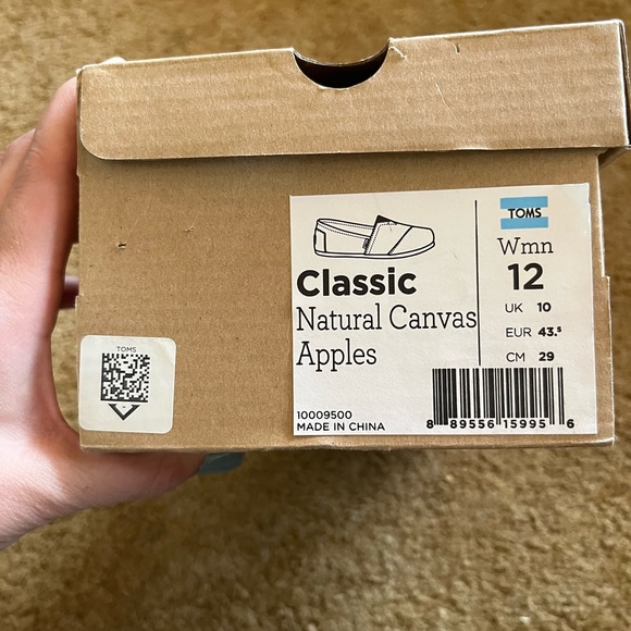 TOMS Natural Canvas Slip-Ons with Red & Pink Apple Print - Picture 5 of 7